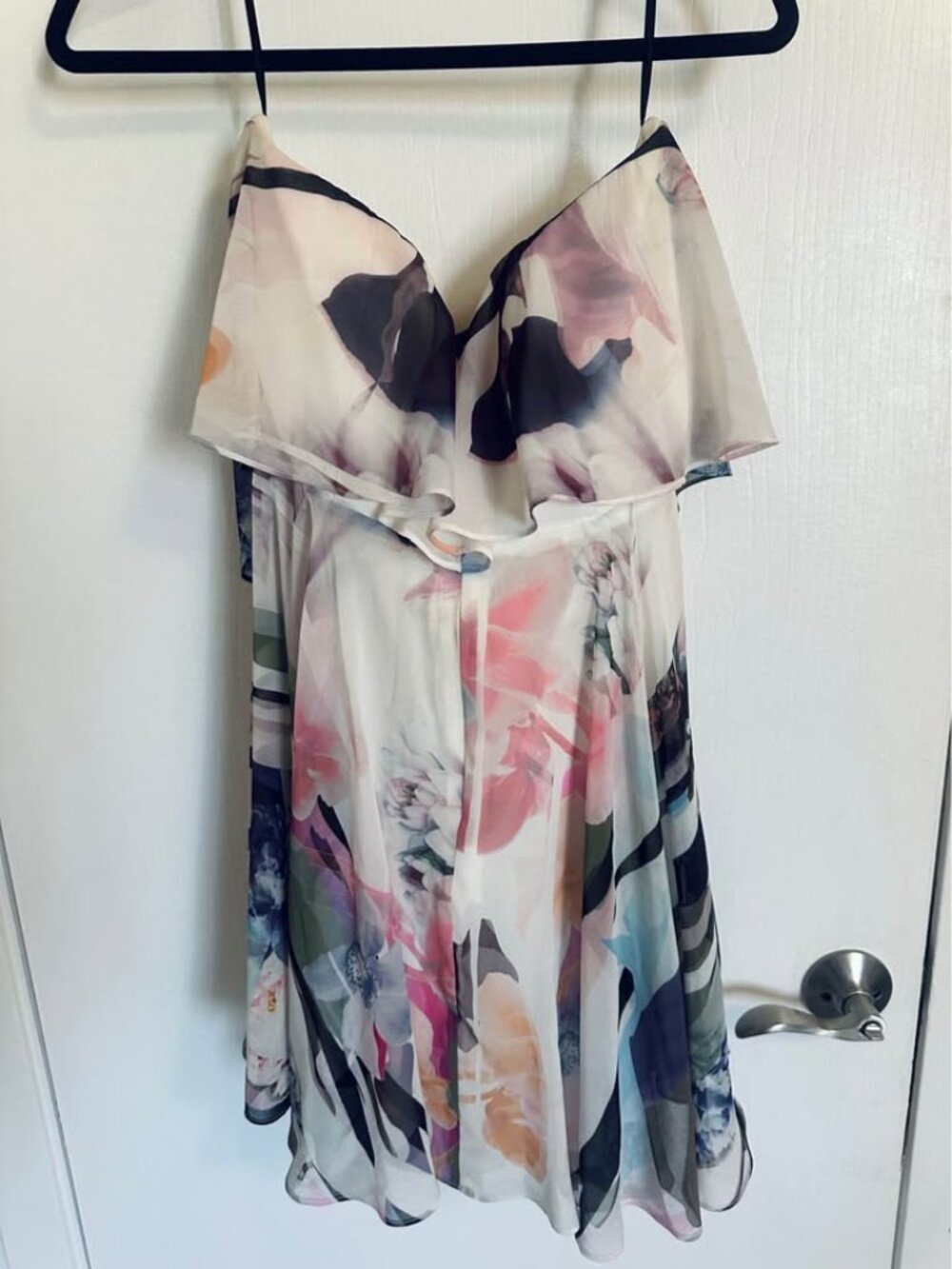 Bebe Watercolor Floral Strapless Flounce Mini Dress - Picture 5 of 5